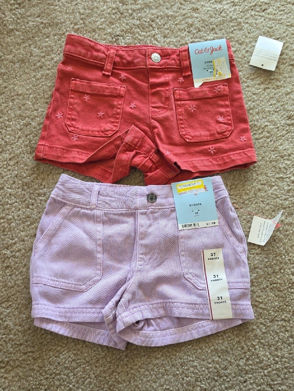 Toddler Girls Cat & Jack Red Star-Embroidered Shorts and Lavender Casual Shorts